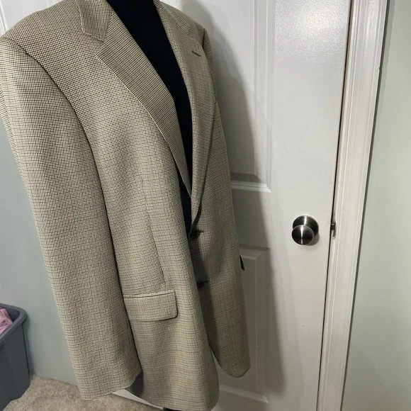Brooks Brothers Loro Piano Wool Blazer Houndstooth Beige Sport Coat Size 41L